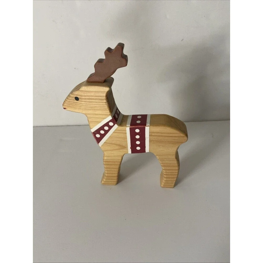 Pottery Barn Wood Santa Reindeer Snowman Forest Scene Figurine Set Christmas